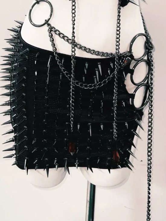 Handmade Dresses & Skirts - Goth Spike O-ring Skirt Handmade Chains
